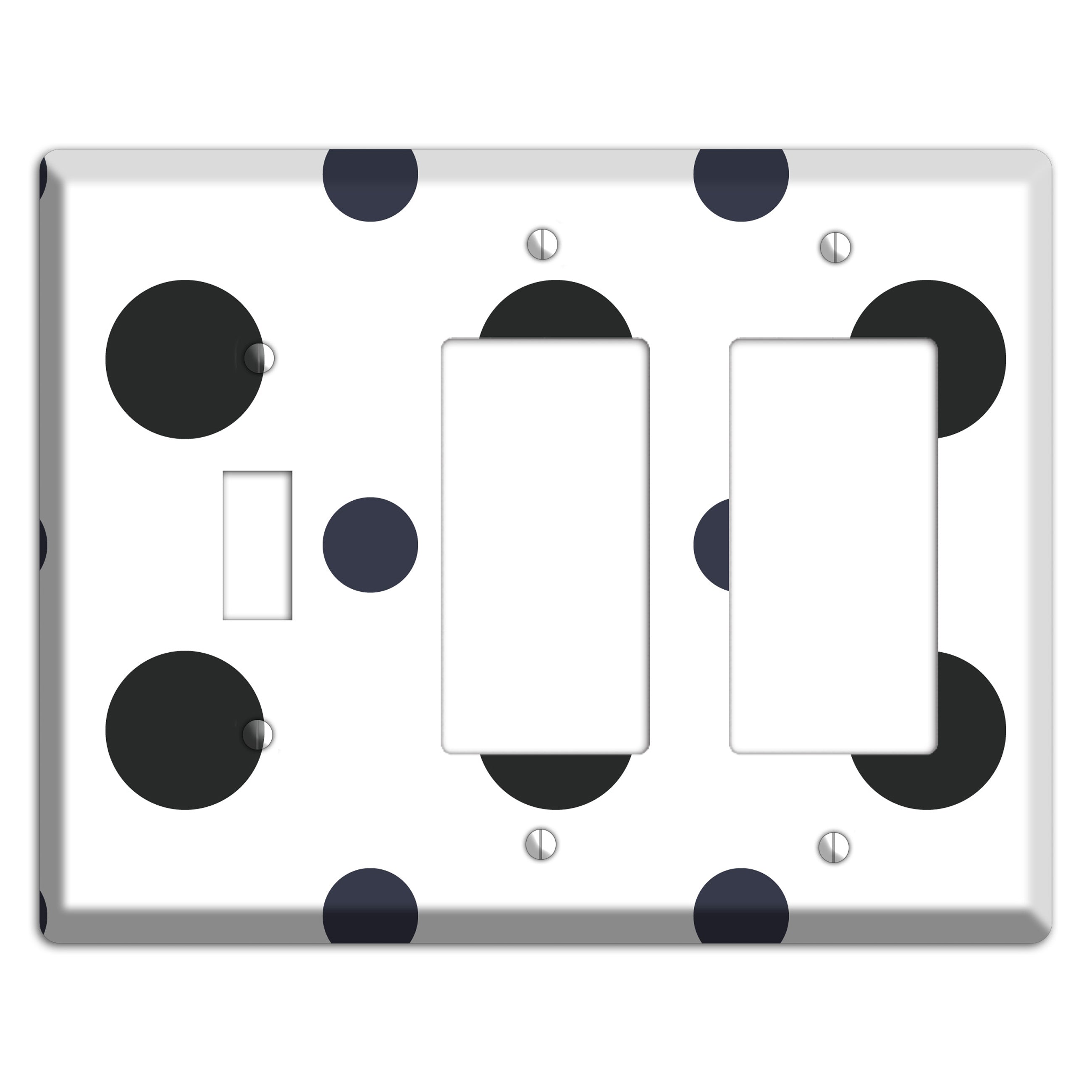 Black Multi Medium Polka Dots Toggle / 2 Rocker Wallplate