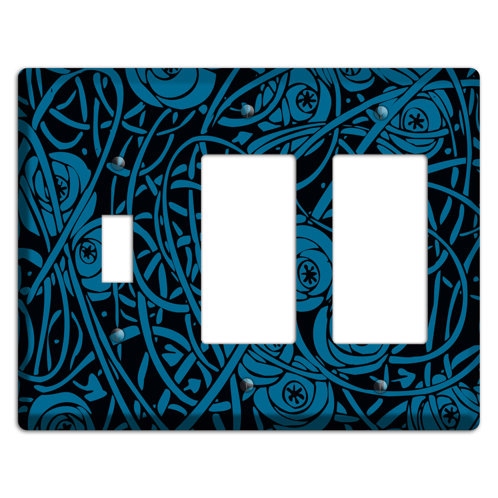 Black and Blue Deco Floral Toggle / 2 Rocker Wallplate