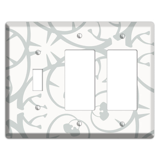 White with Grey Abstract Swirl Toggle / 2 Rocker Wallplate