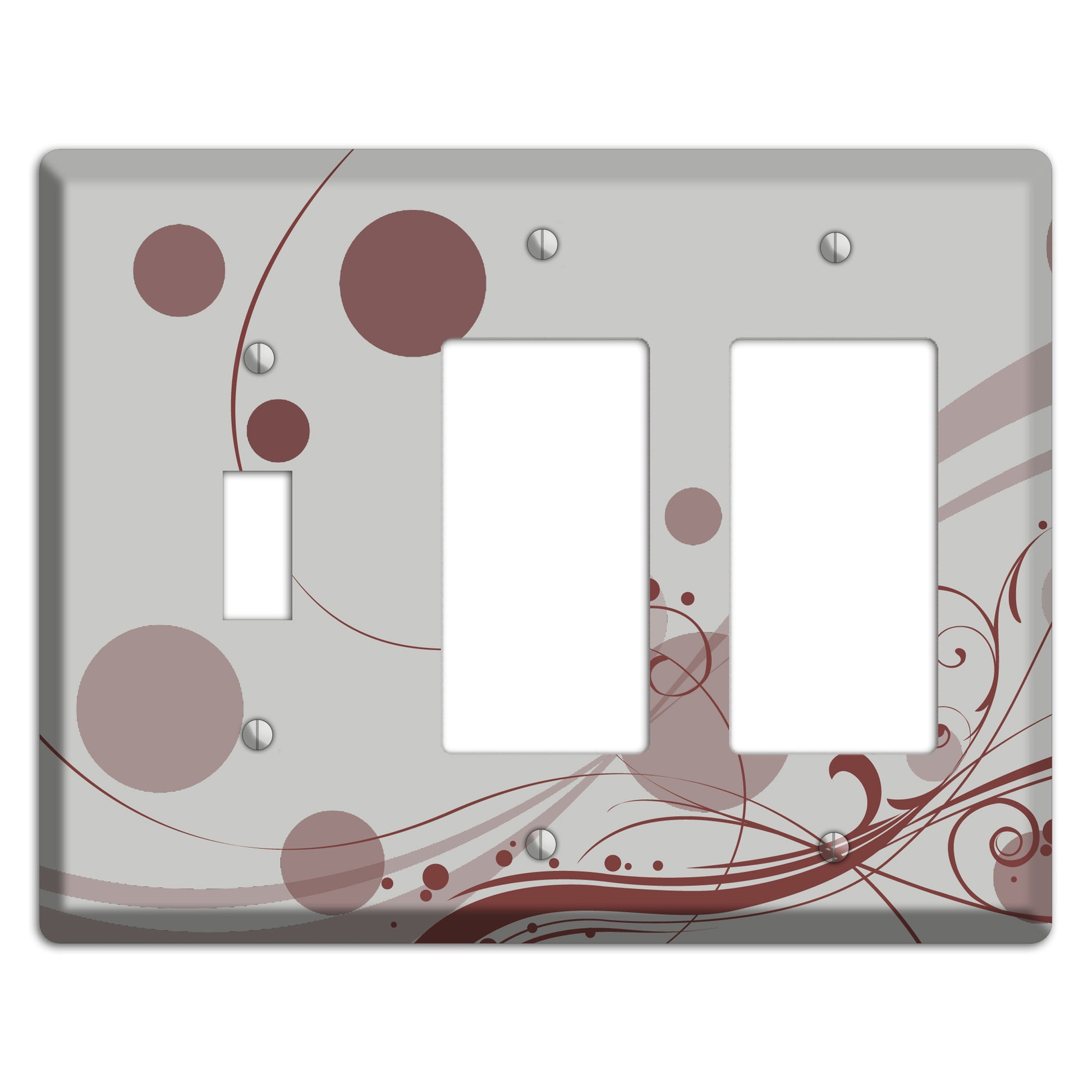 Grey with Maroon Dots and Swirls Toggle / 2 Rocker Wallplate