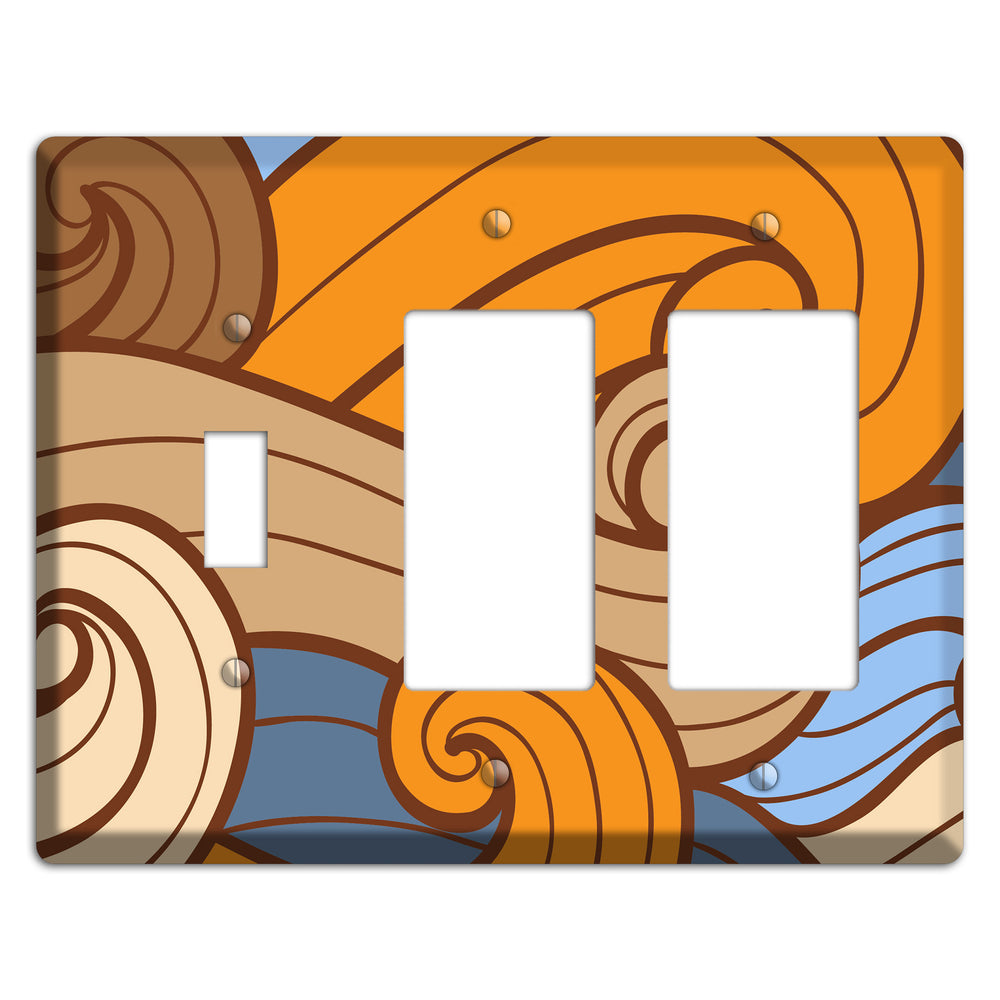 Abstract Curl Blue & Cream Toggle / 2 Rocker Wallplate