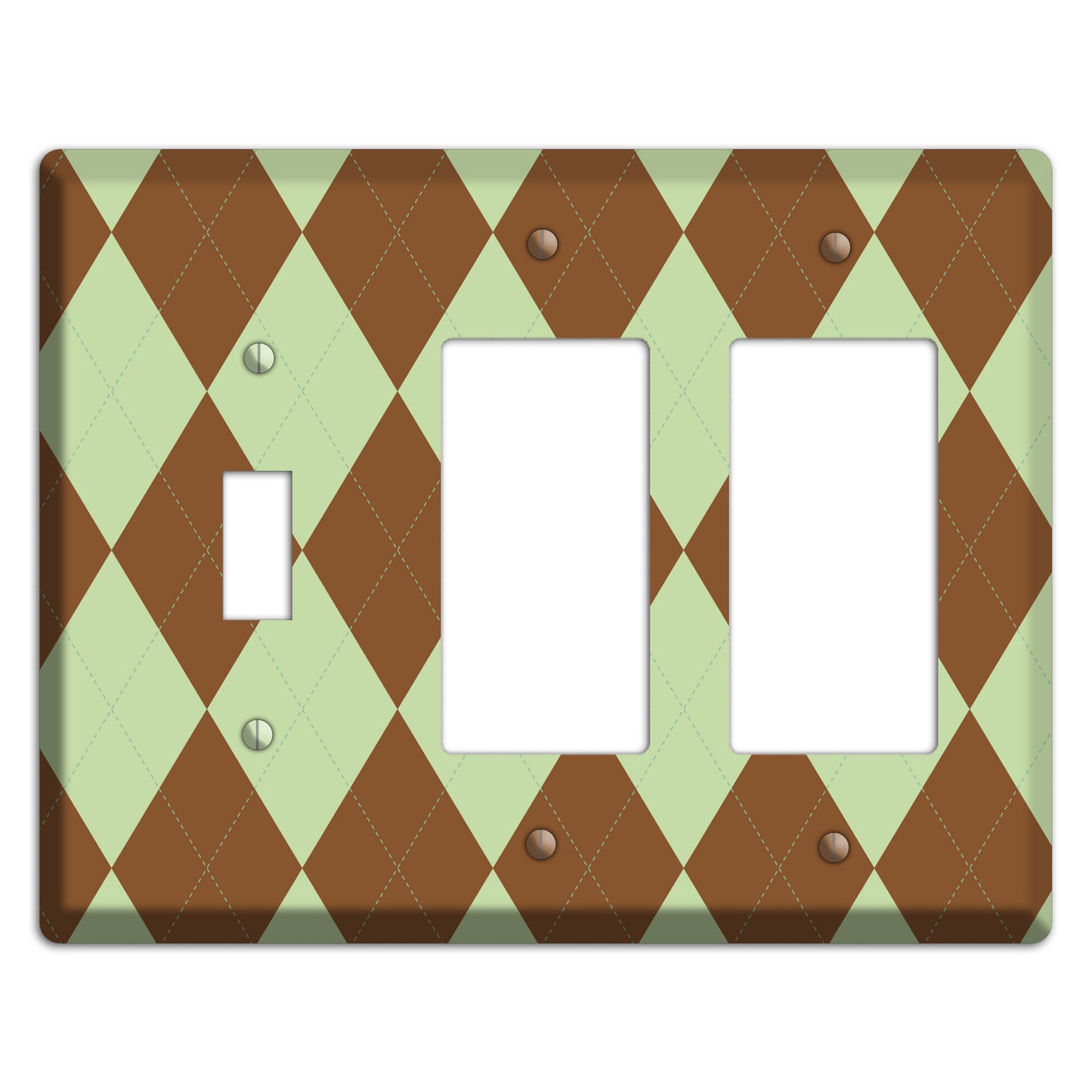 Brown and Green Argyle Toggle / 2 Rocker Wallplate