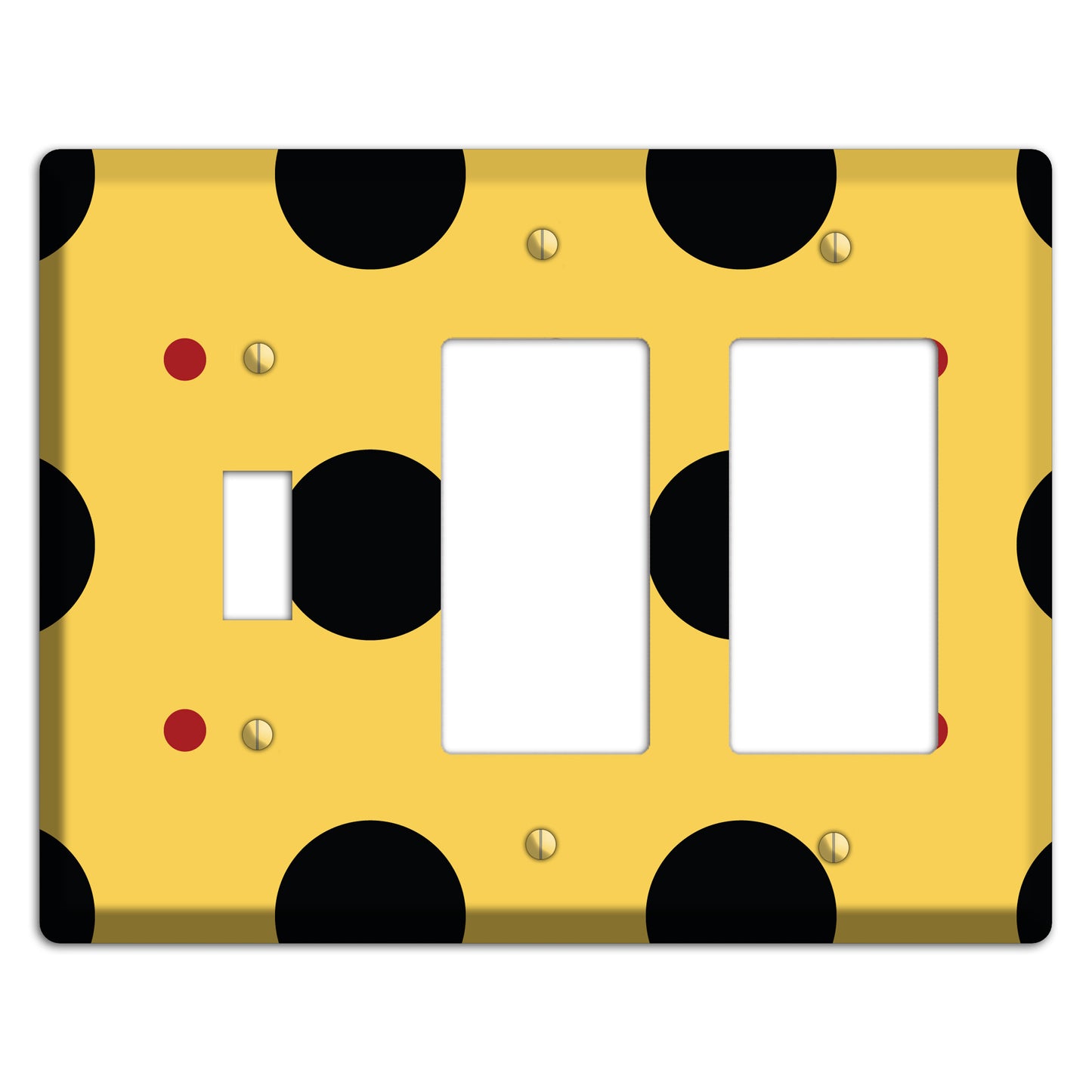 Yellow with Black and Red Multi Tiled Medium Dots Toggle / 2 Rocker Wallplate