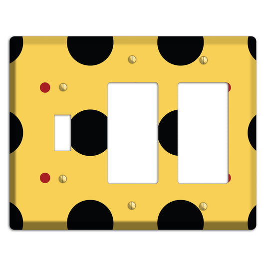 Yellow with Black and Red Multi Tiled Medium Dots Toggle / 2 Rocker Wallplate