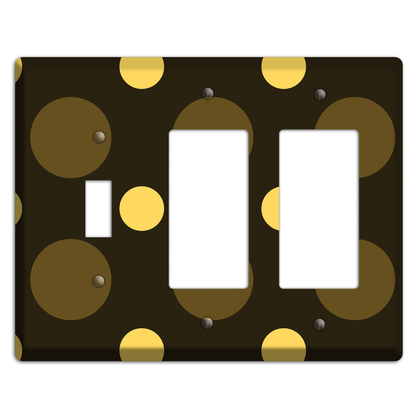 Brown with Brown and Yellow Multi Medium Polka Dots Toggle / 2 Rocker Wallplate