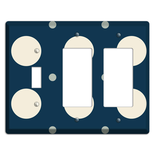 Navy with Off White and Blue Multi Medium Polka Dots Toggle / 2 Rocker Wallplate