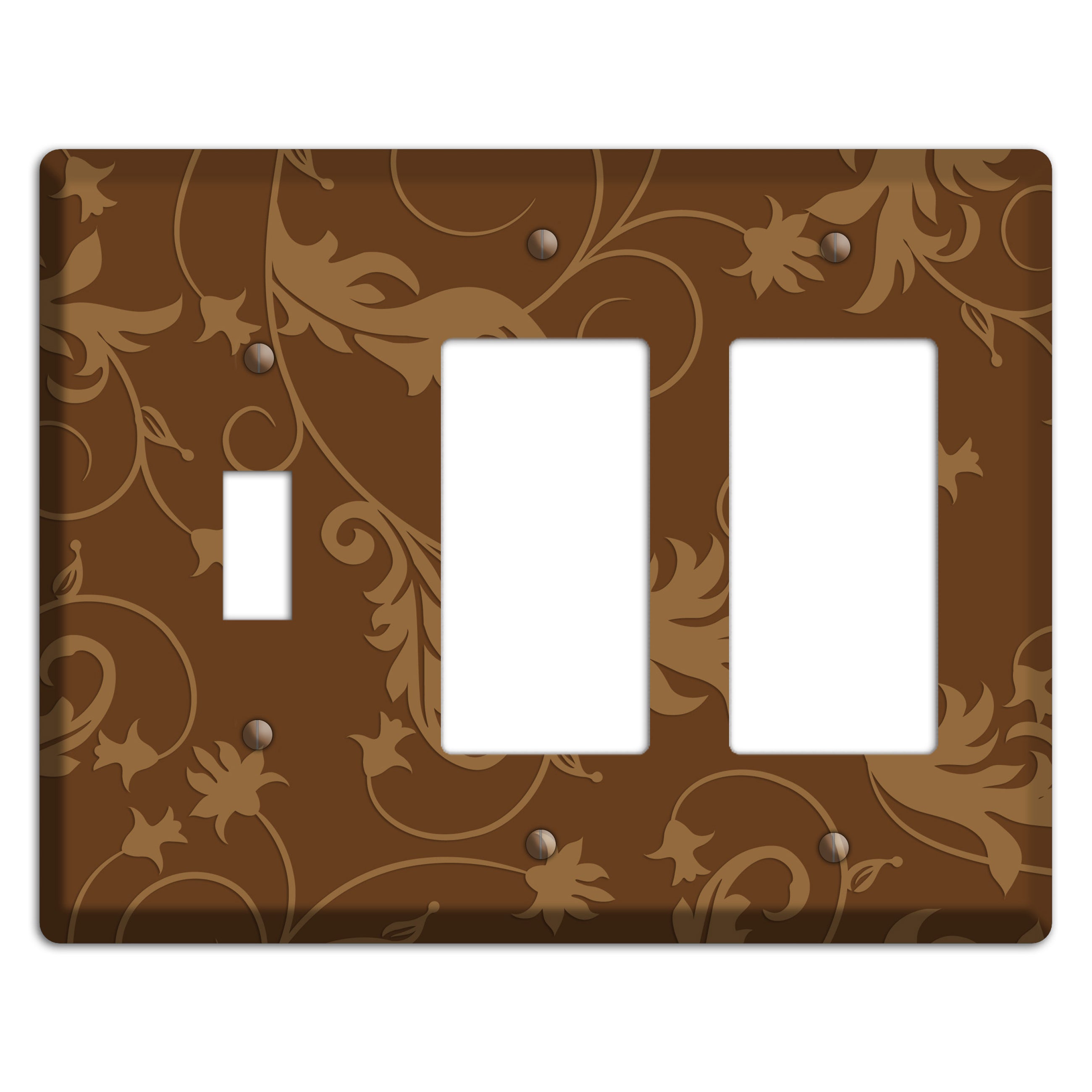 Brown Victorian Sprig Toggle / 2 Rocker Wallplate