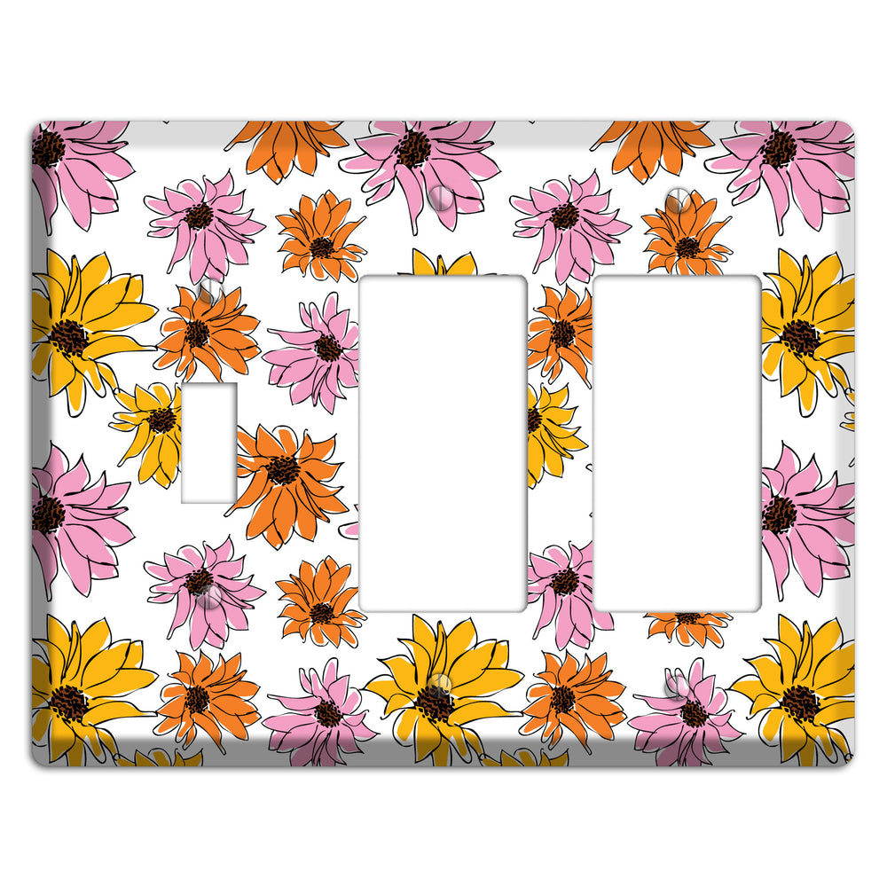 Pink Orange Yellow Flowers Toggle / 2 Rocker Wallplate