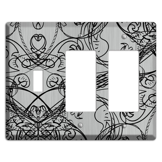 Black Deco Sketch  Stainless Toggle / 2 Rocker Wallplate