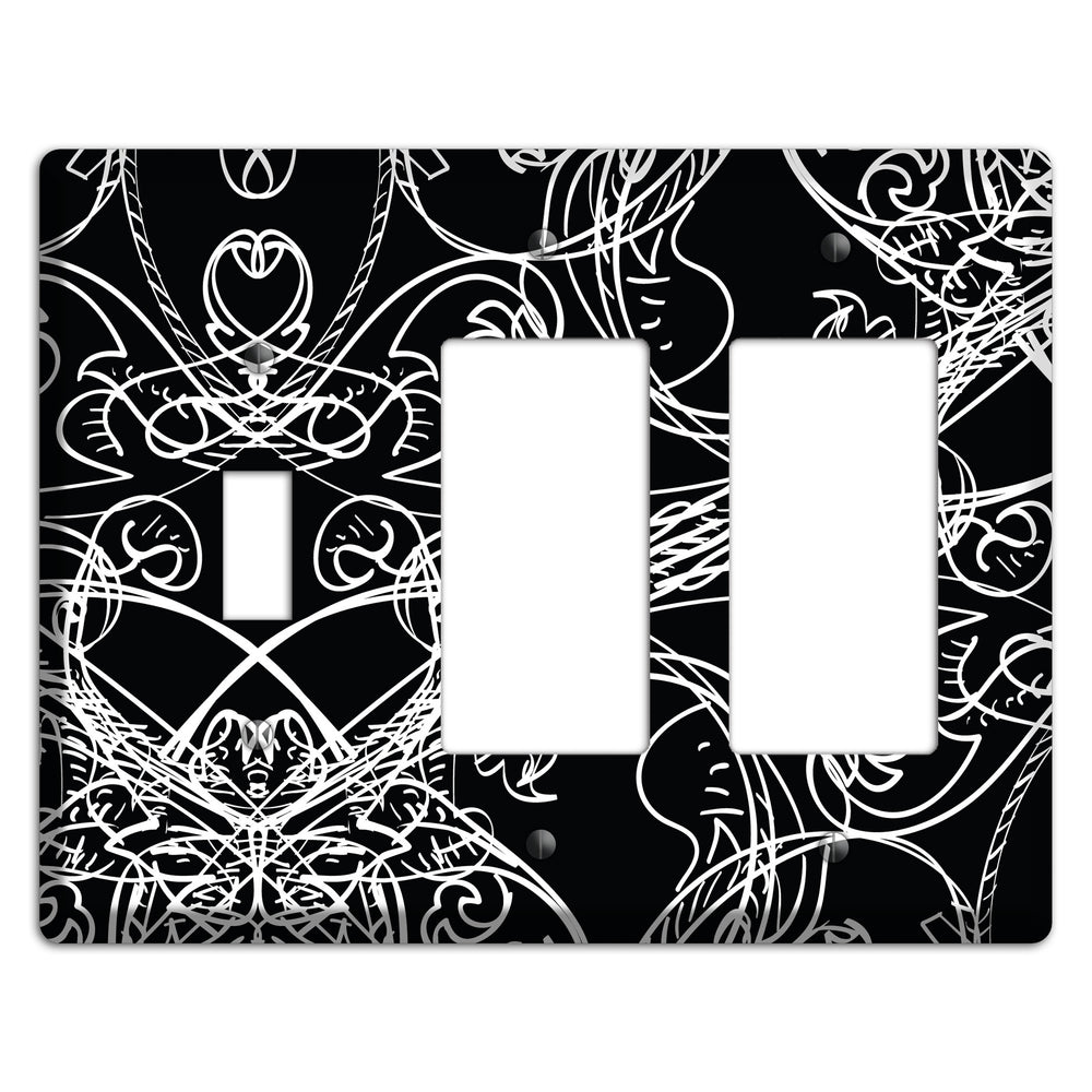 Black Deco Sketch Toggle / 2 Rocker Wallplate