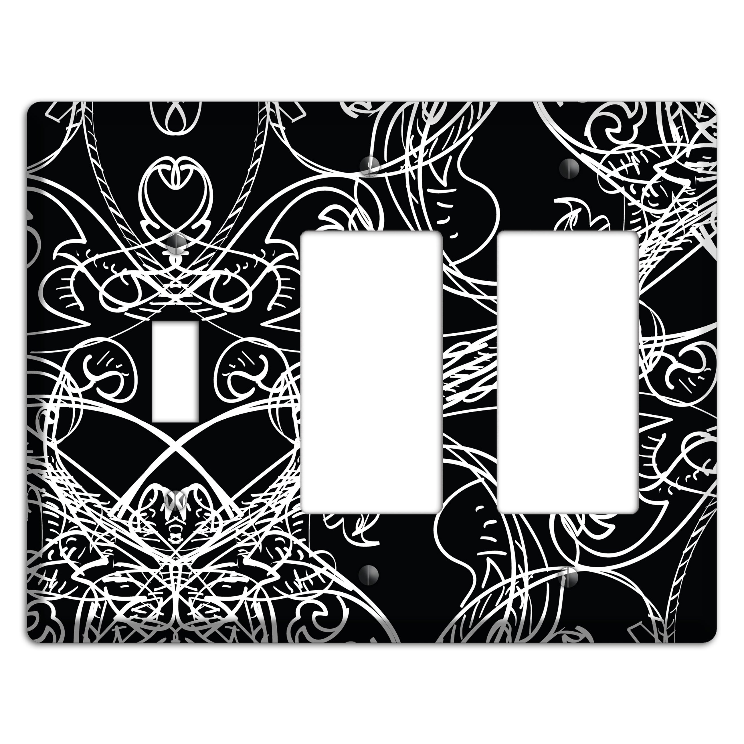 Black Deco Sketch Toggle / 2 Rocker Wallplate