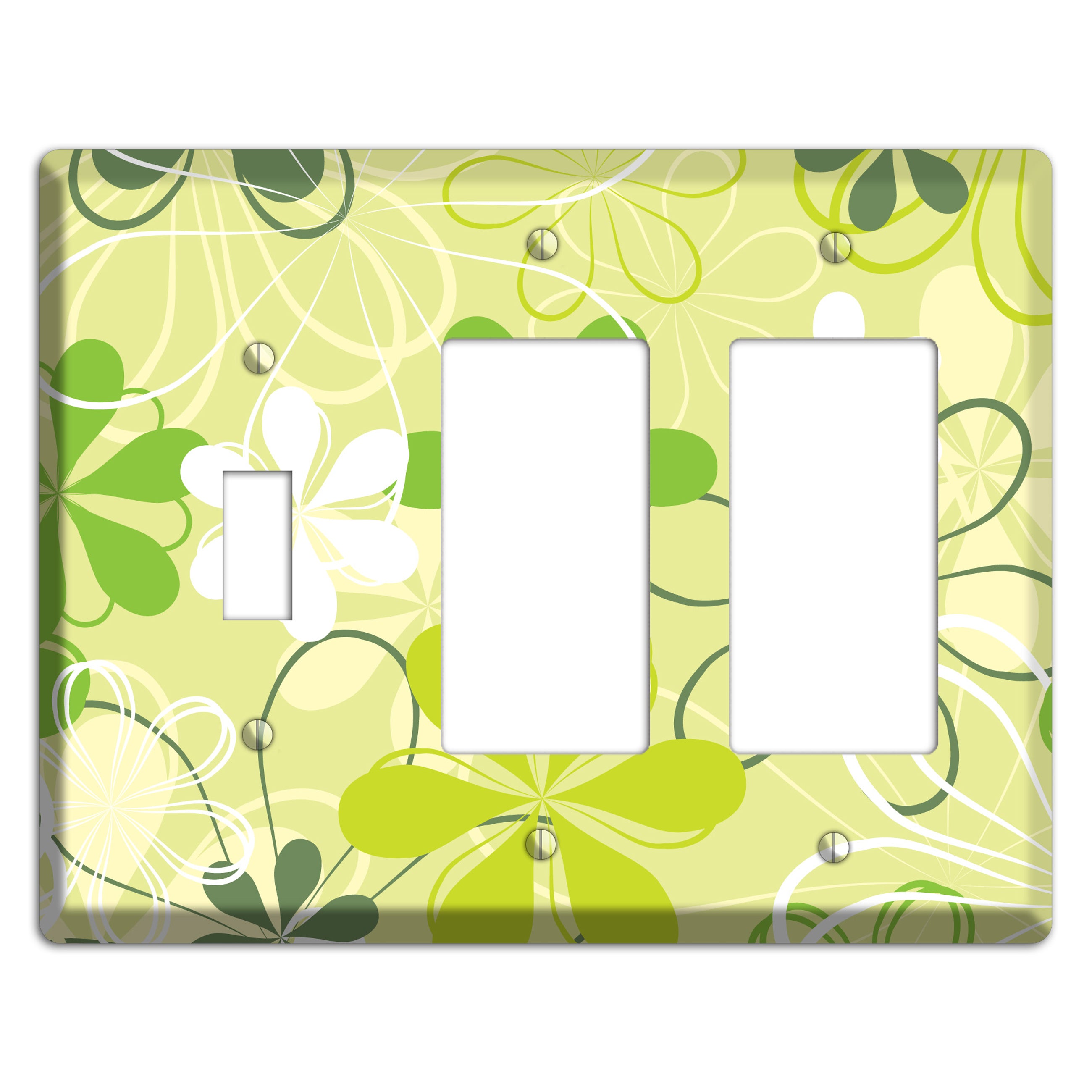 Green Retro Flowers Toggle / 2 Rocker Wallplate
