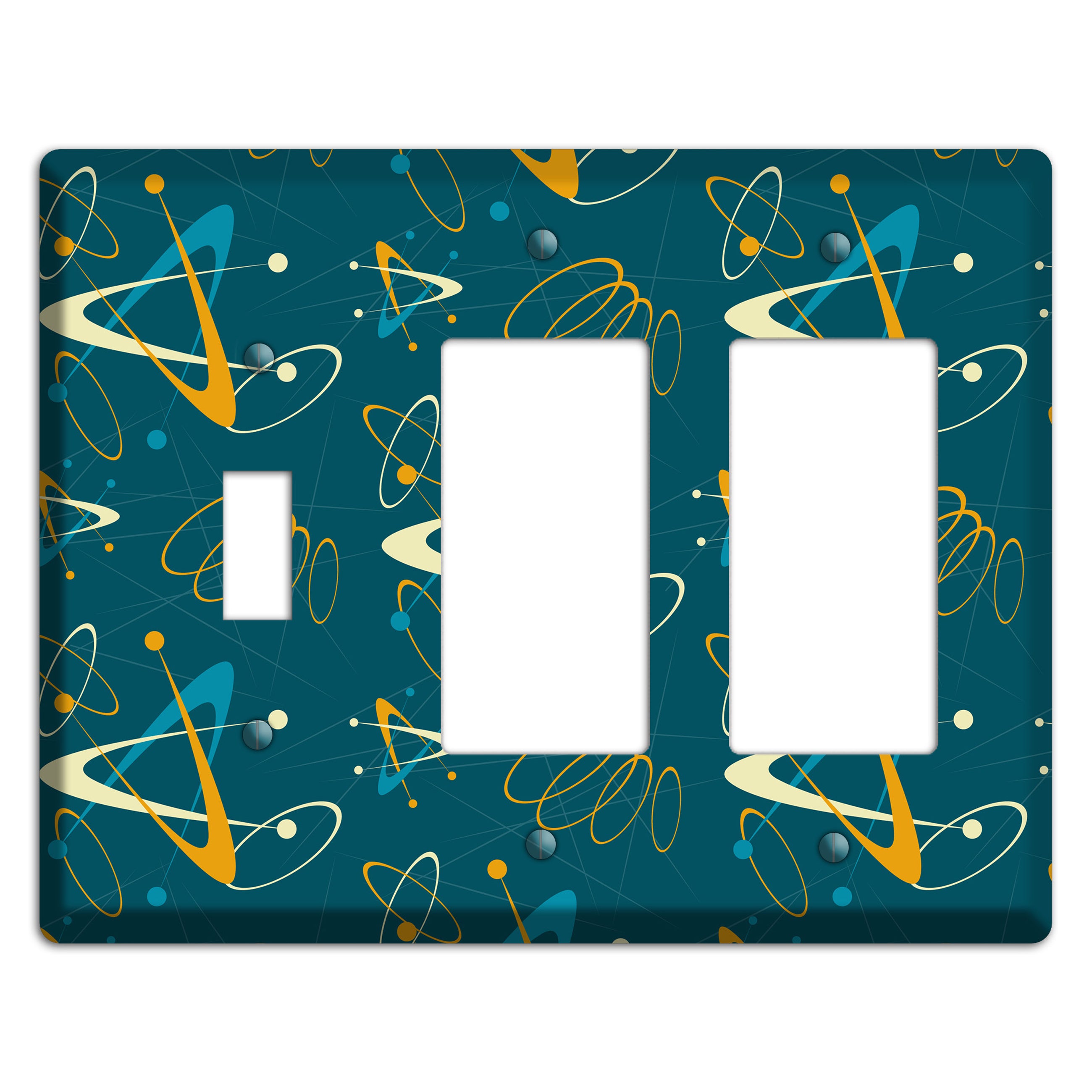 Mustard and Blue Atomic Toggle / 2 Rocker Wallplate