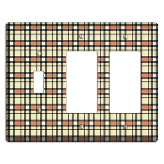 Beige and Brown Plaid Toggle / 2 Rocker Wallplate