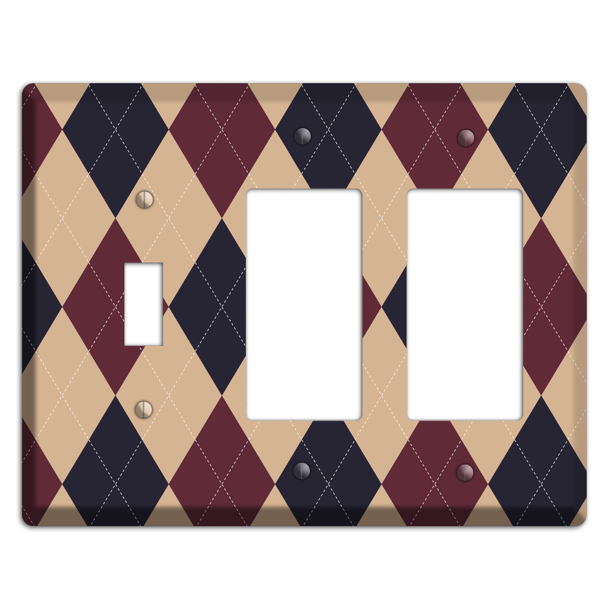 Brown and Tan Argyle Toggle / 2 Rocker Wallplate