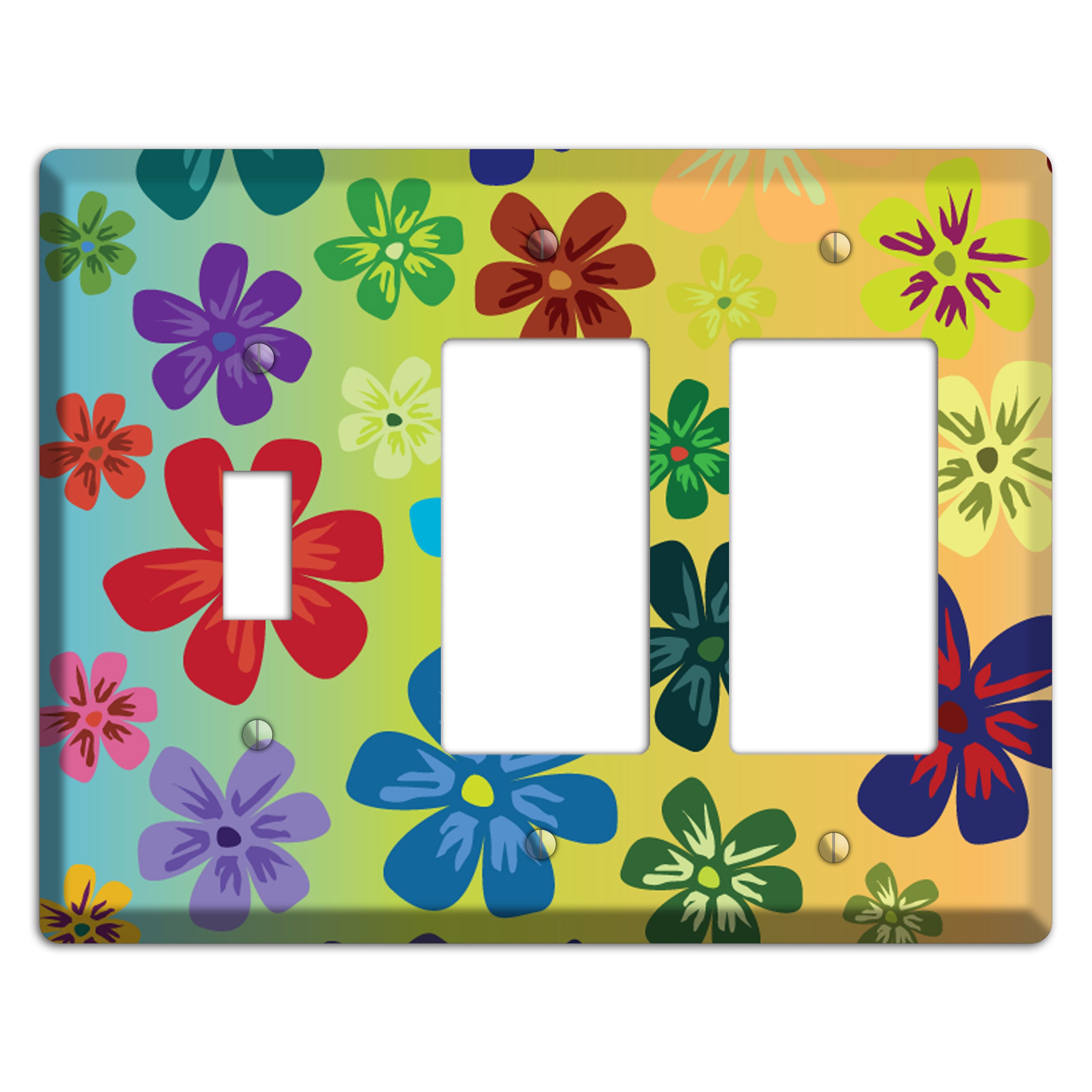 Blue to yellow Flowers Toggle / 2 Rocker Wallplate