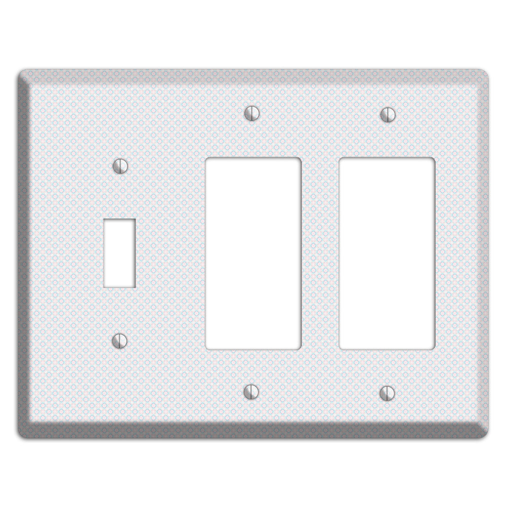 White with Light Blue Tiny Arabesque Toggle / 2 Rocker Wallplate