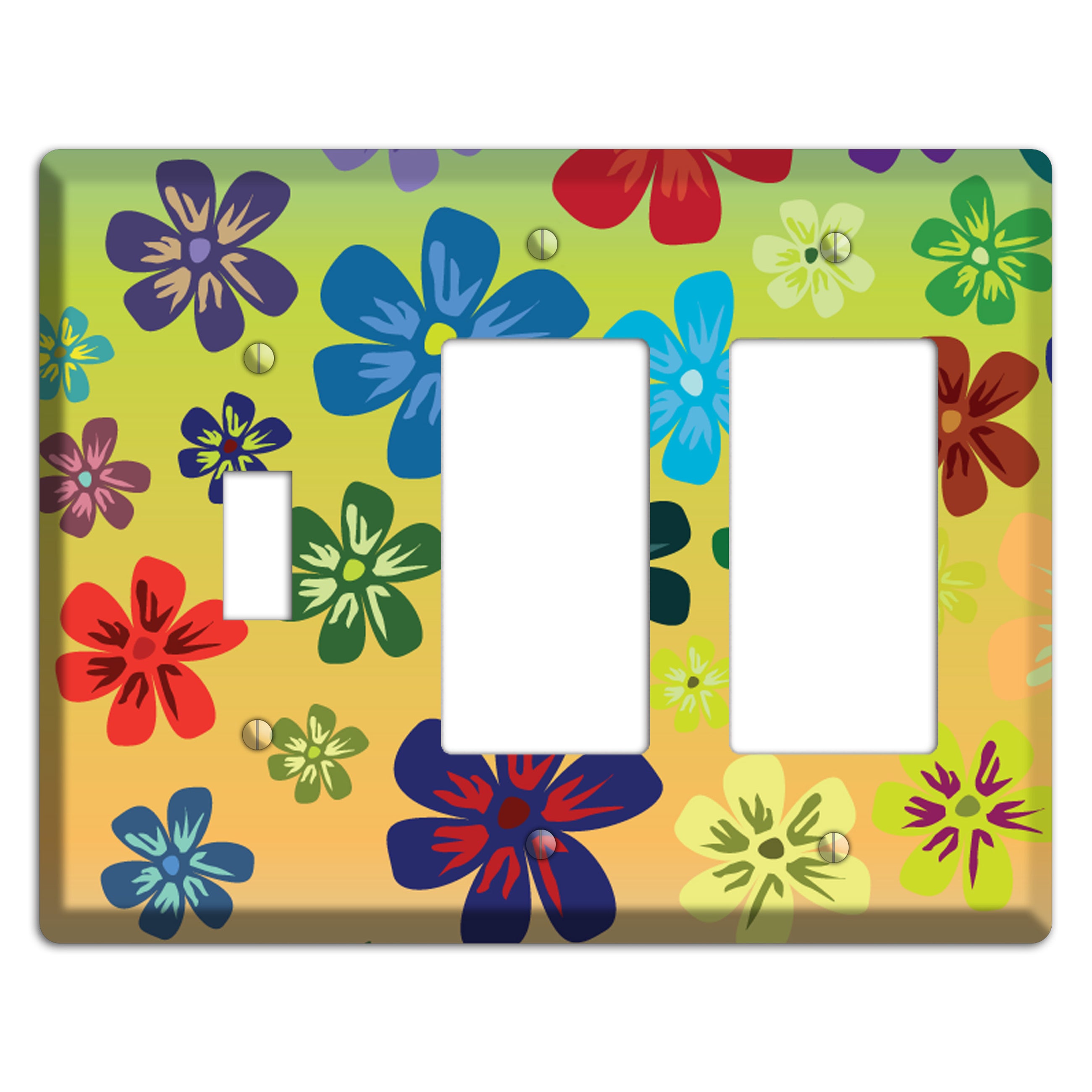 Black Flowers Toggle / 2 Rocker Wallplate