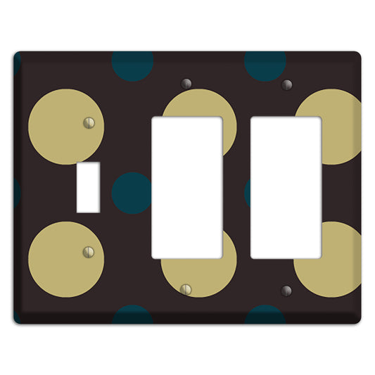 Brown with Olive and Dark Aqua Multi Polka Dots Toggle / 2 Rocker Wallplate