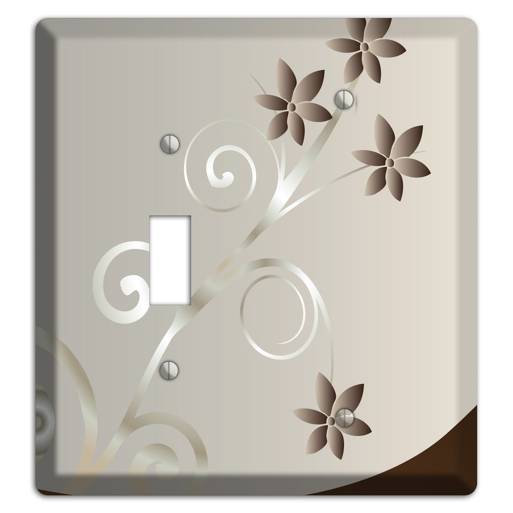 Grey Floral Swirl Sprig Toggle / Blank Wallplate
