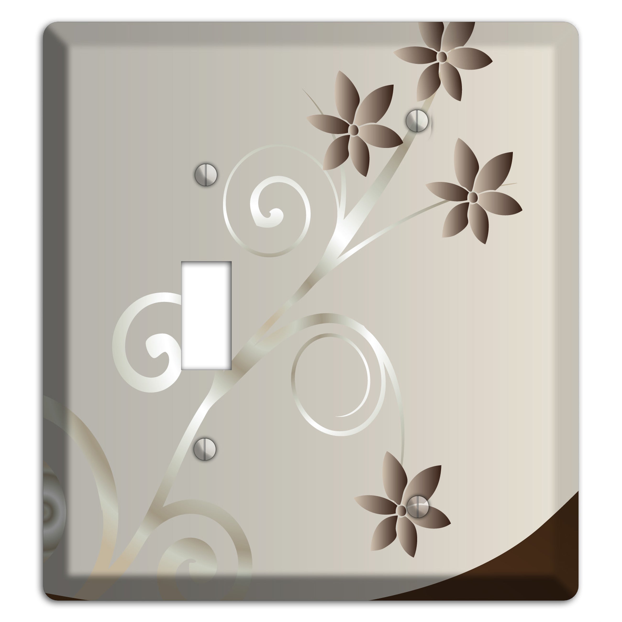 Grey Floral Swirl Sprig Toggle / Blank Wallplate