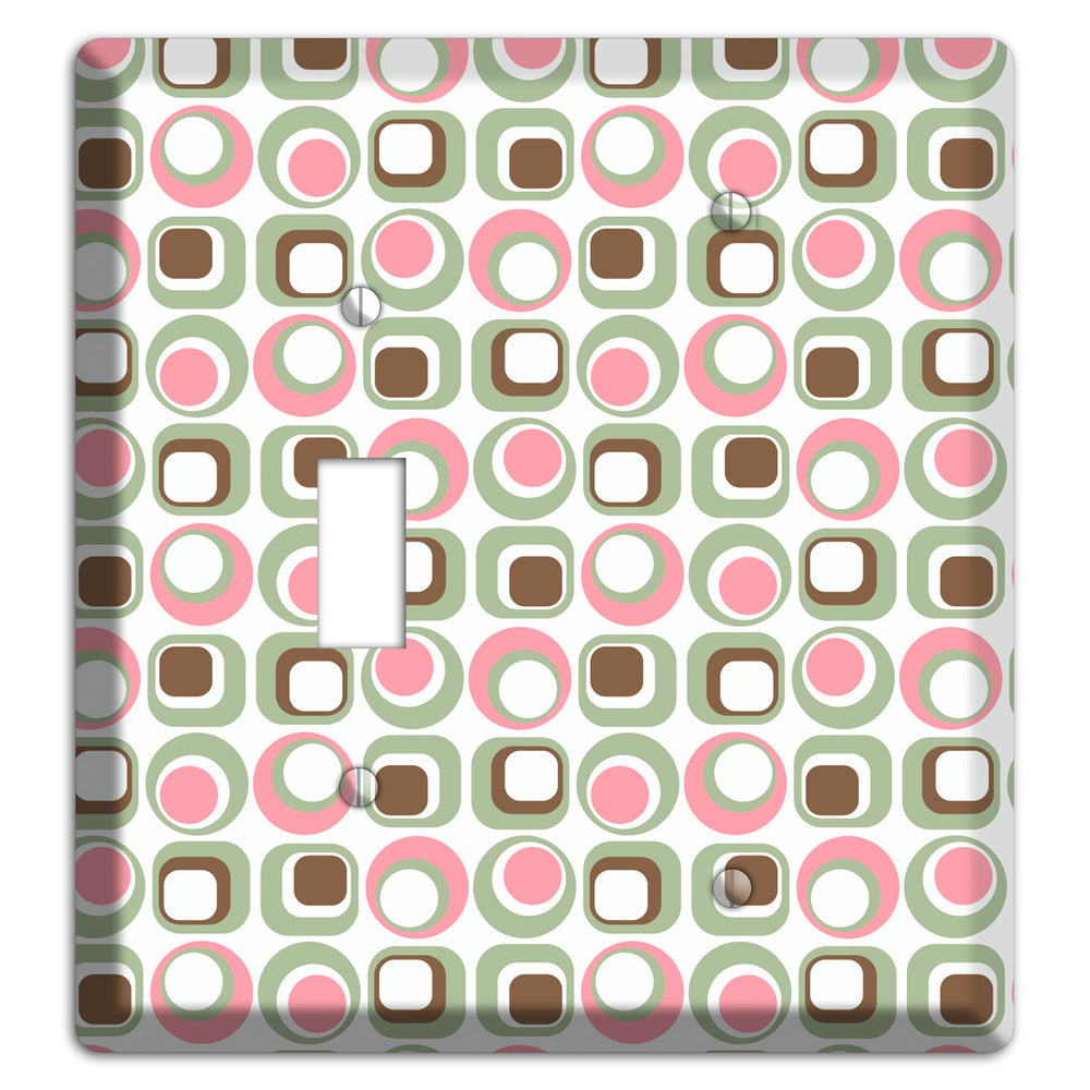 White with Pink Sage Brown Retro Squares and Circles Toggle / Blank Wallplate