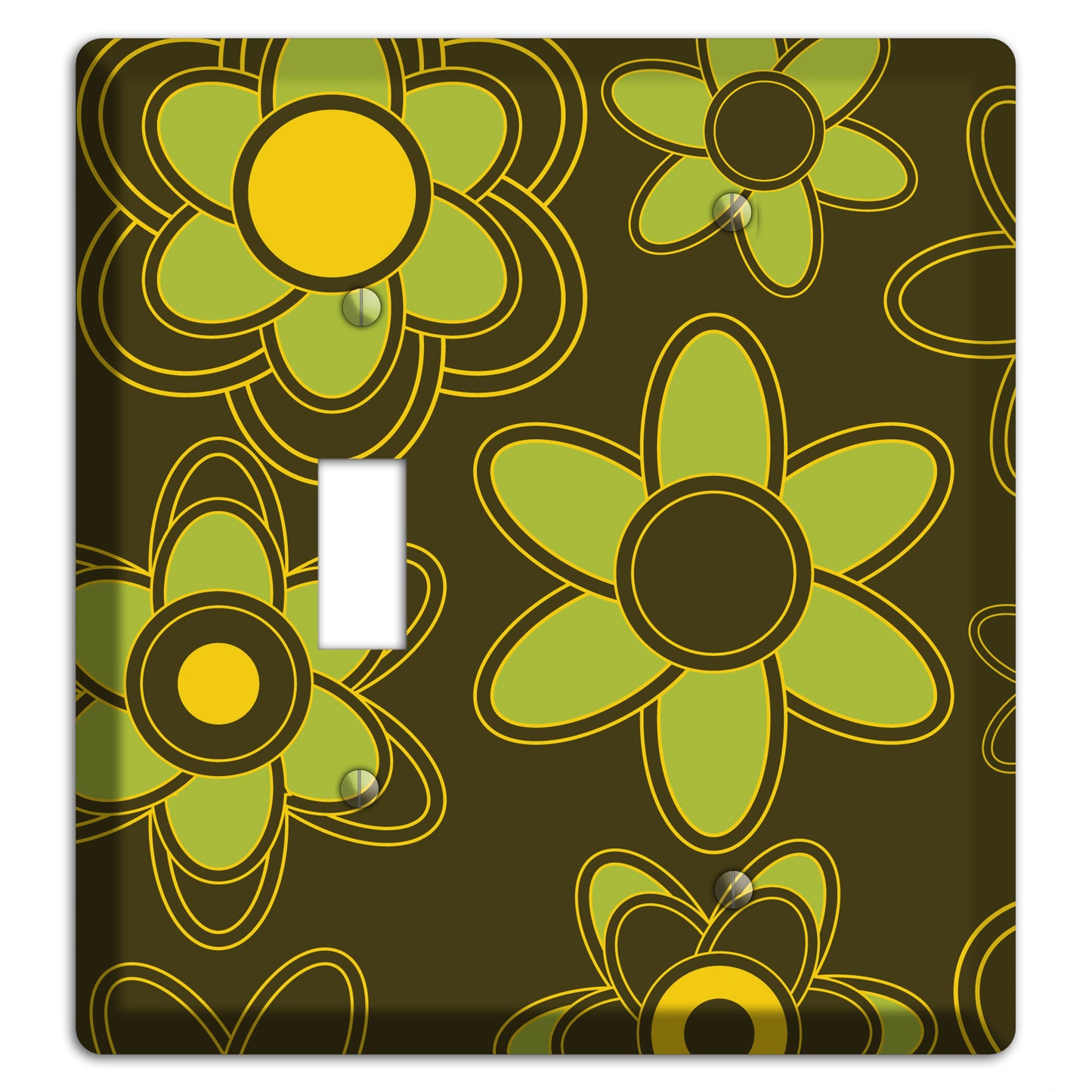 Brown with Lime Retro Floral Contour Toggle / Blank Wallplate