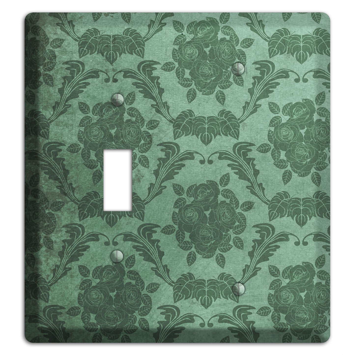 Viridian Green Vintage Rose Damask Toggle / Blank Wallplate