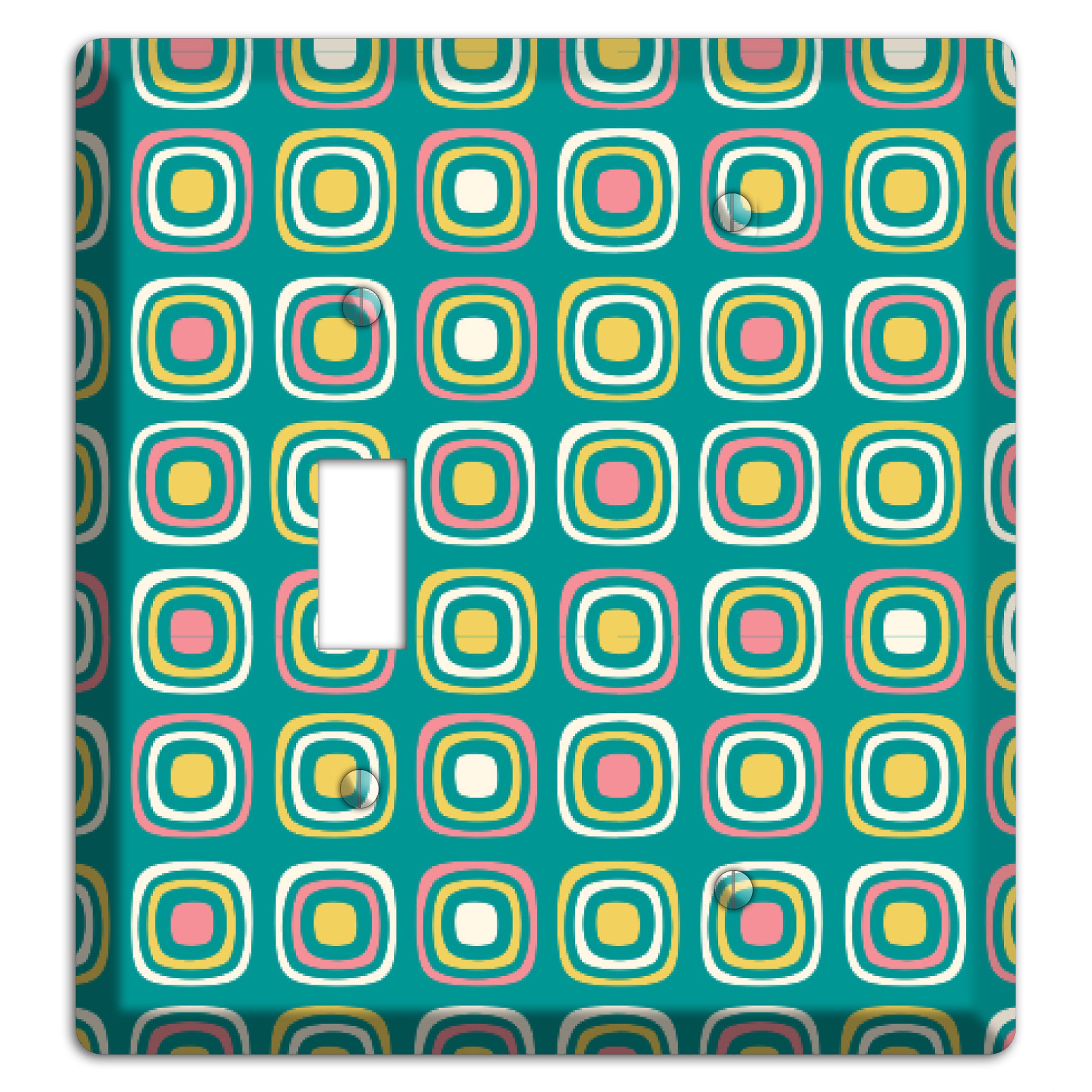 Mulri Teal Coral Lime Retro Squares Toggle / Blank Wallplate