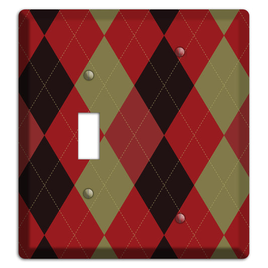 Red Olive Black Argyle Toggle / Blank Wallplate