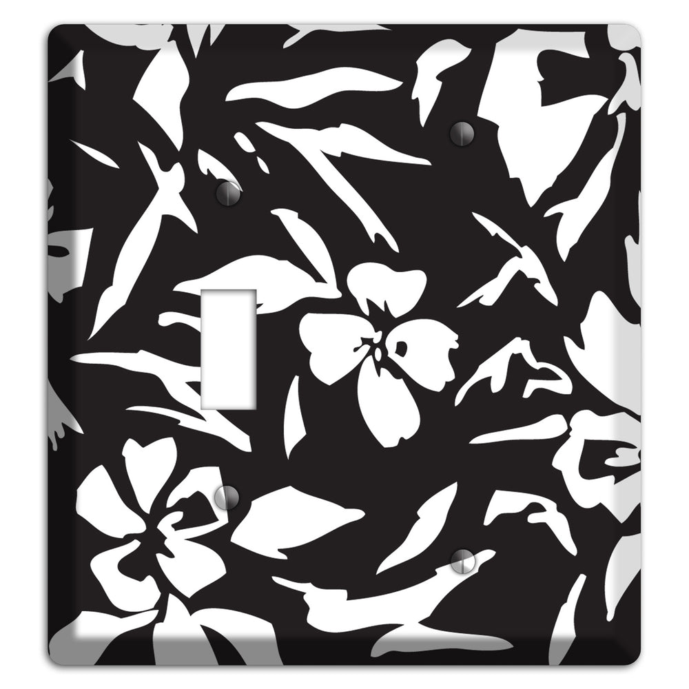 Black with White Woodcut Floral Toggle / Blank Wallplate