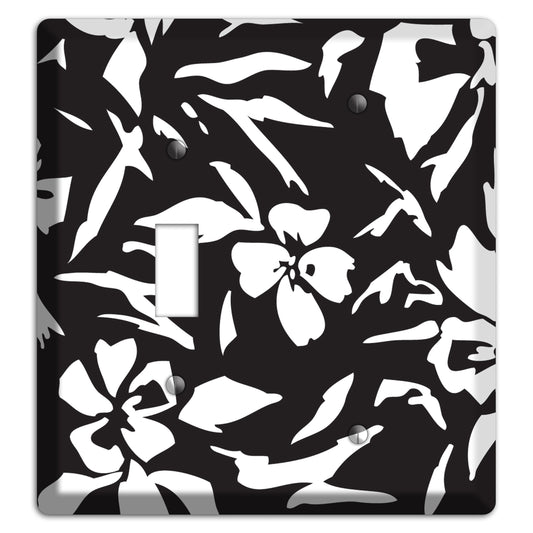 Black with White Woodcut Floral Toggle / Blank Wallplate