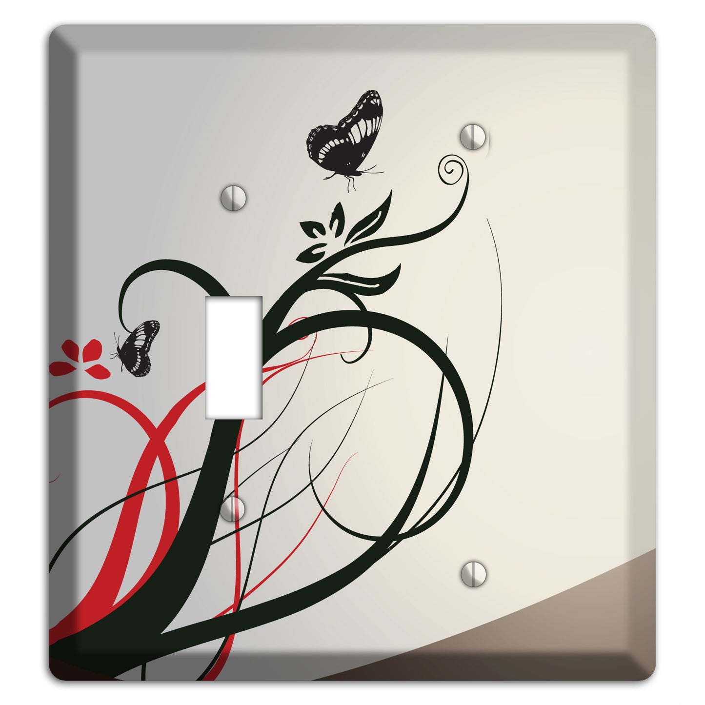 Grey and Red Floral Sprig with Butterfly Toggle / Blank Wallplate