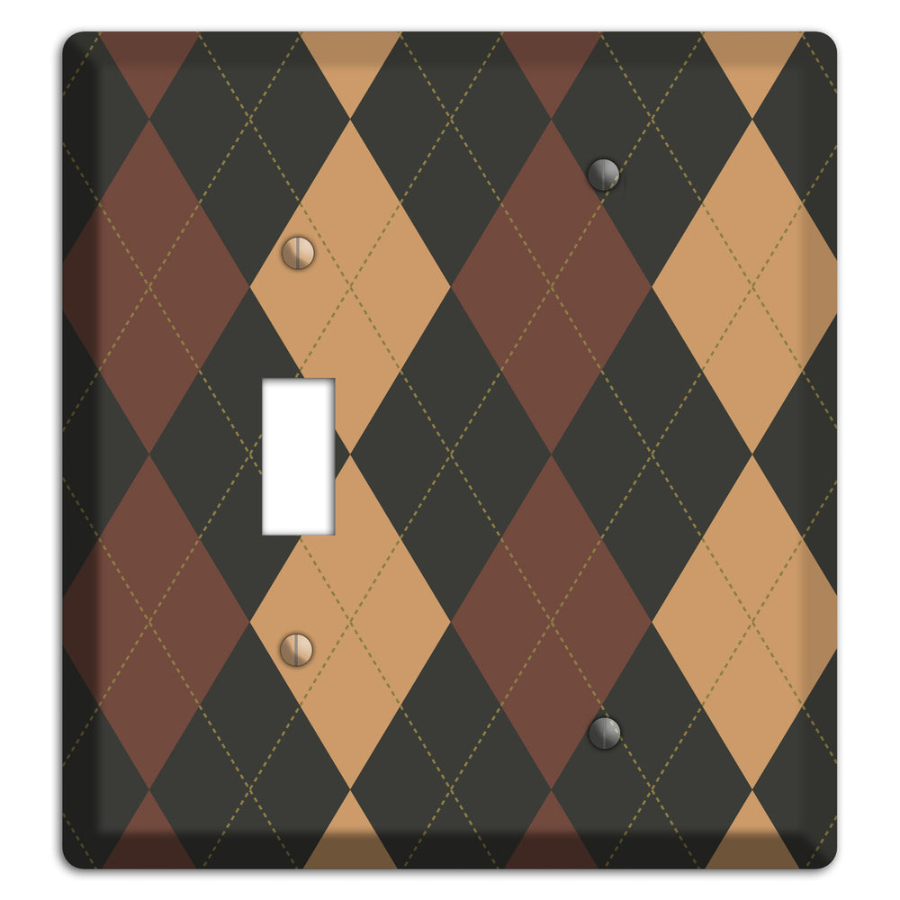 Maroon and Tan Argyle Toggle / Blank Wallplate