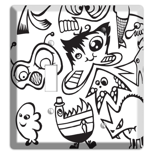 Black and White Whimsical Faces 3 Toggle / Blank Wallplate