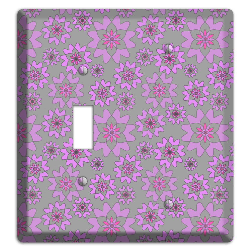 Grey with Purple Retro Suzani Toggle / Blank Wallplate