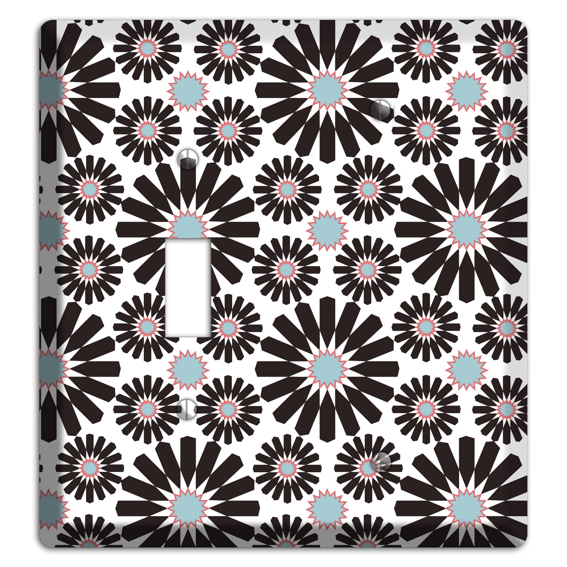 Dusty Blue Maroon Scandinavian Floral 2 Toggle / Blank Wallplate