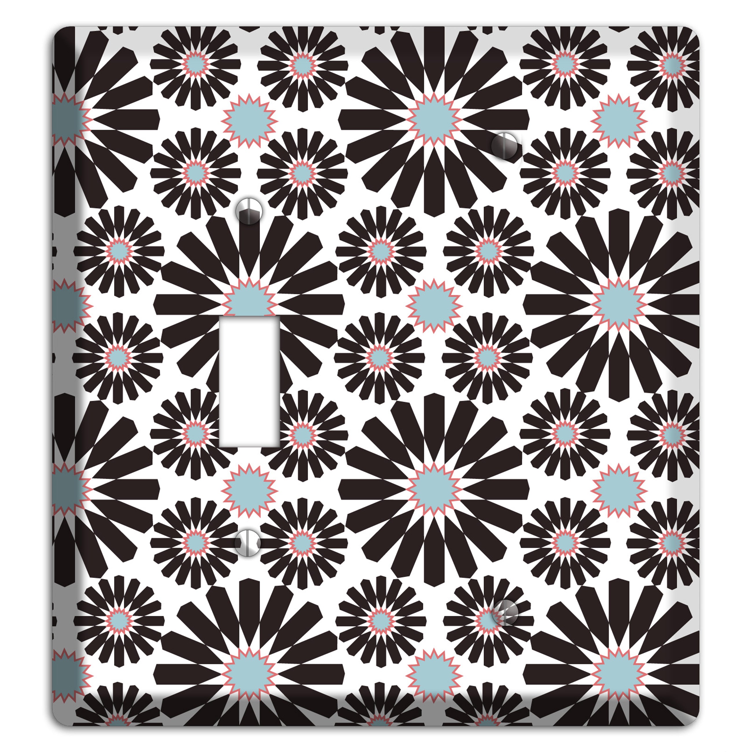 Dusty Blue Maroon Scandinavian Floral 2 Toggle / Blank Wallplate