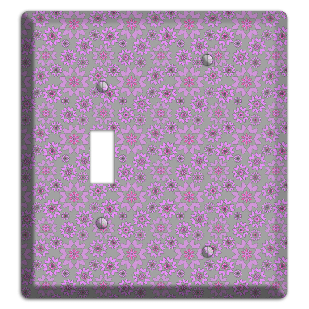 Grey with Tiny Purple Retro Suzani Toggle / Blank Wallplate