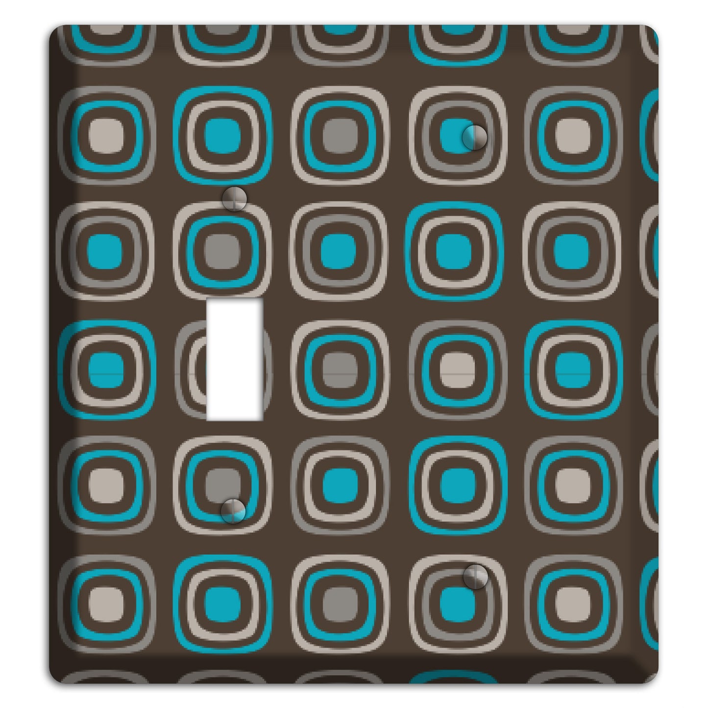 Multi Brown and Turquoise Retro Squares Toggle / Blank Wallplate