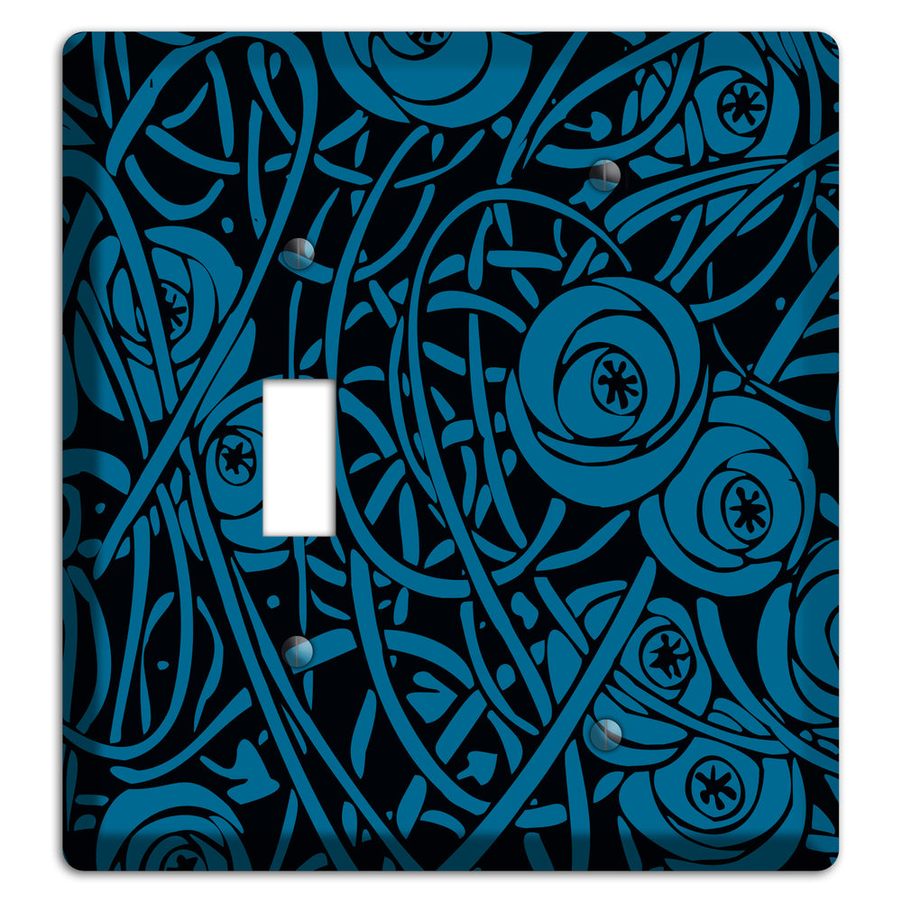 Black and Blue Deco Floral Toggle / Blank Wallplate