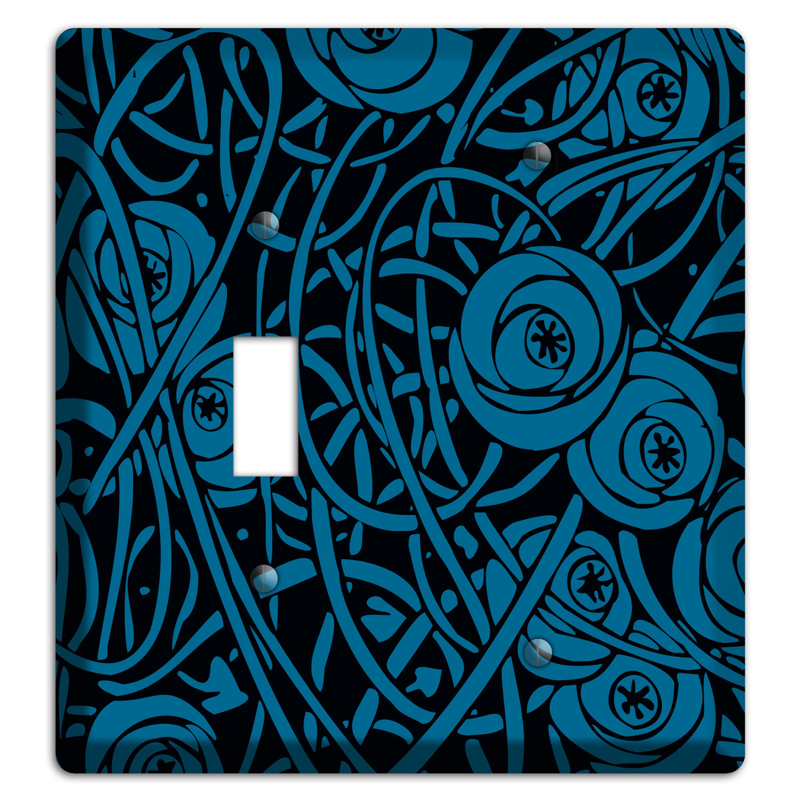 Black and Blue Deco Floral Toggle / Blank Wallplate
