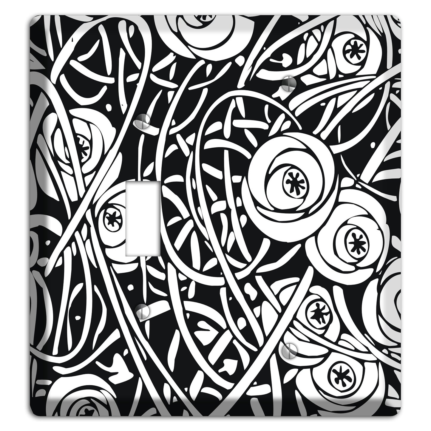 Black and White Deco Floral Toggle / Blank Wallplate
