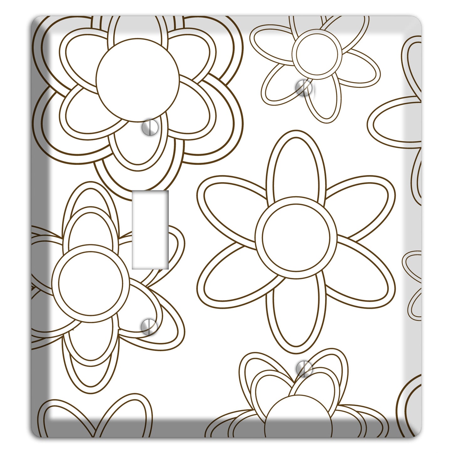 White with Retro Floral Contour Toggle / Blank Wallplate