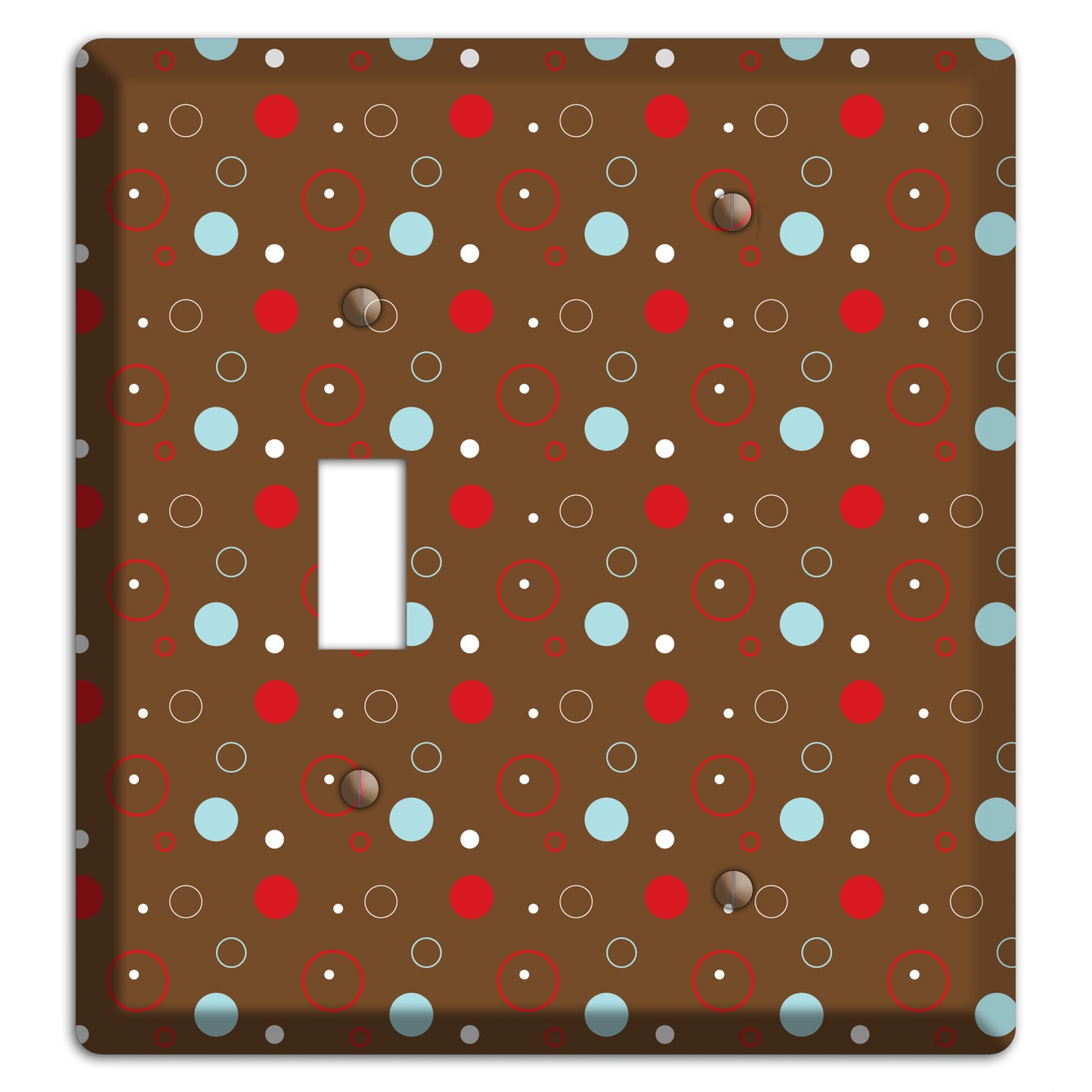Brown with Red and Dusty Blue Dots and Circles Toggle / Blank Wallplate