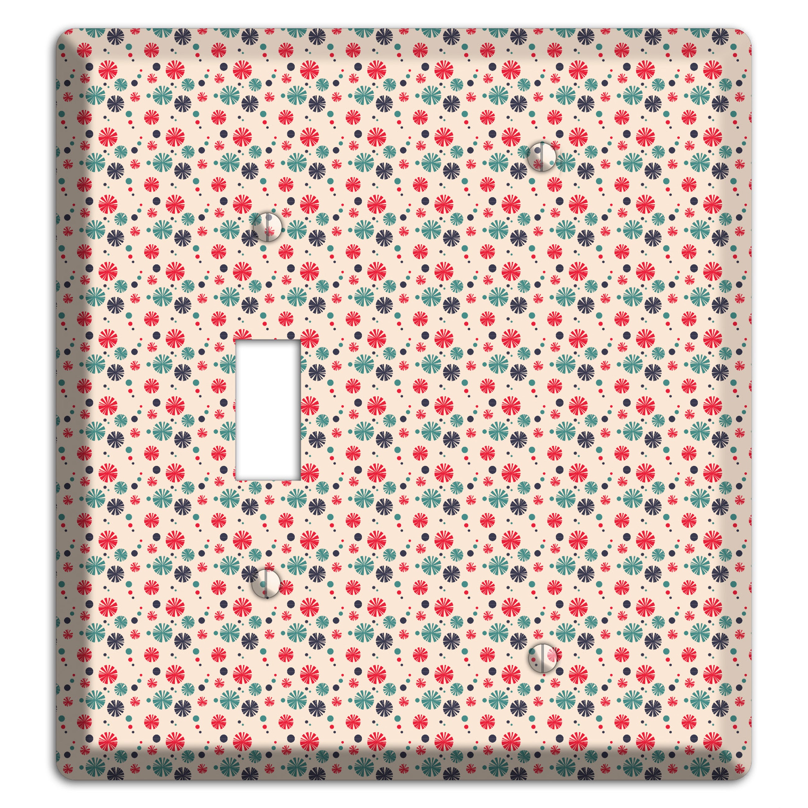 Off White with Red Green Blue Retro Bursts Toggle / Blank Wallplate