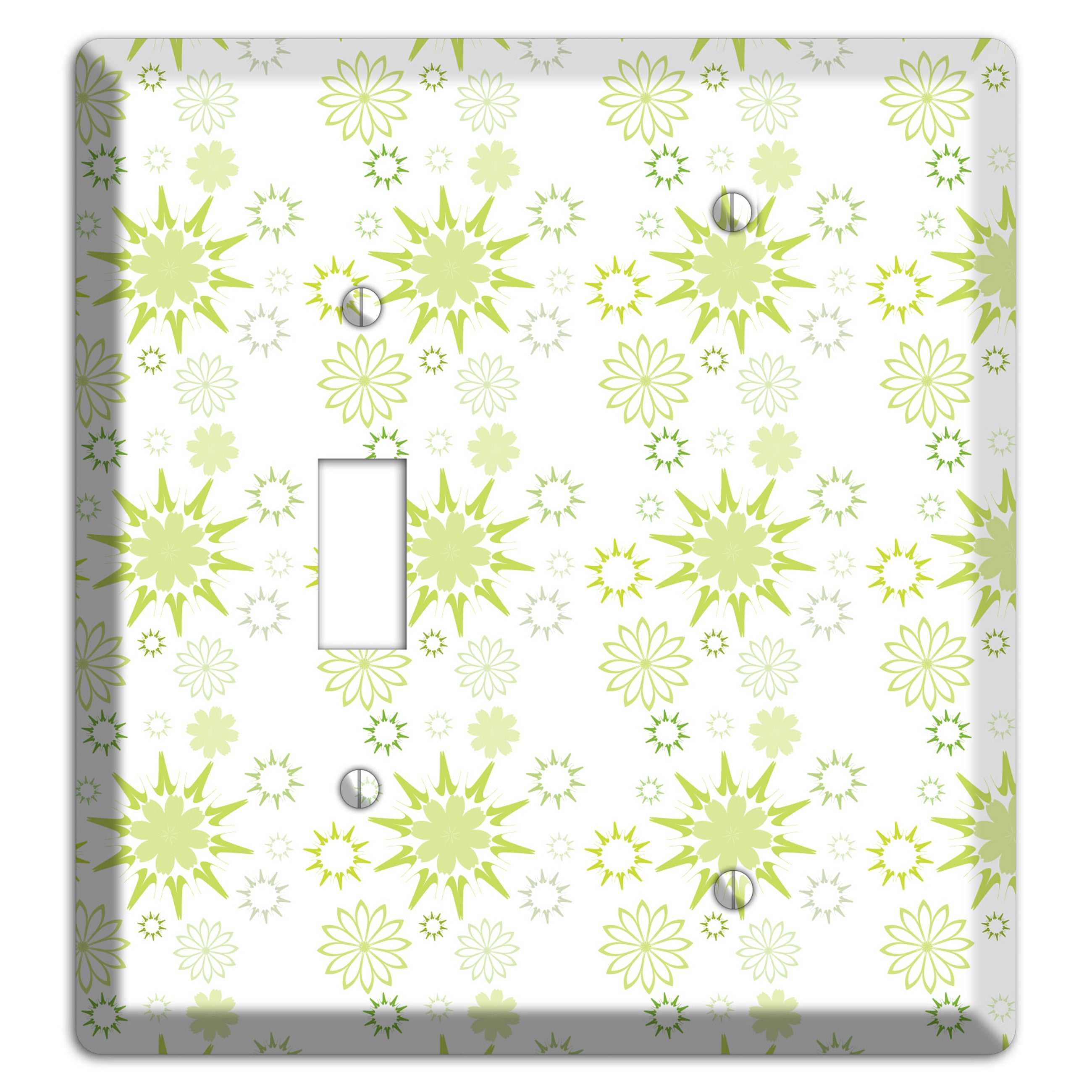 White with Multi Lime Floral Contour Retro Burst Toggle / Blank Wallplate