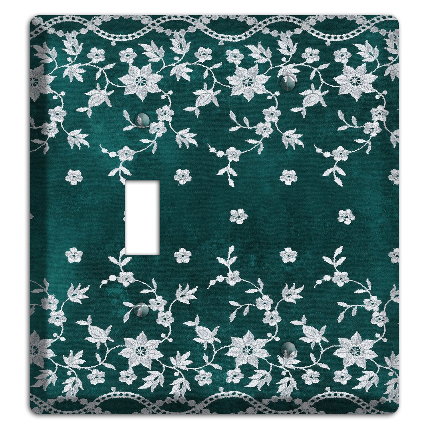 Embroidered Floral Teal Toggle / Blank Wallplate