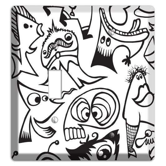 Black and White Whimsical Faces 2 Toggle / Blank Wallplate
