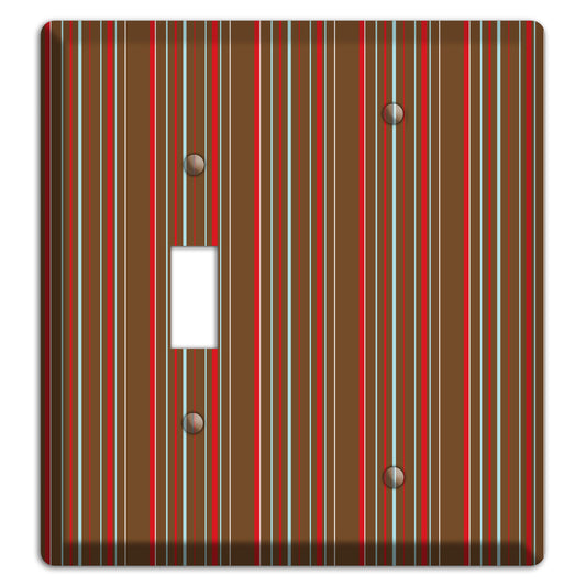 Brown Red and Dusty Blue Vertical Stripes Toggle / Blank Wallplate